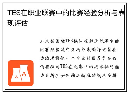 TES在职业联赛中的比赛经验分析与表现评估